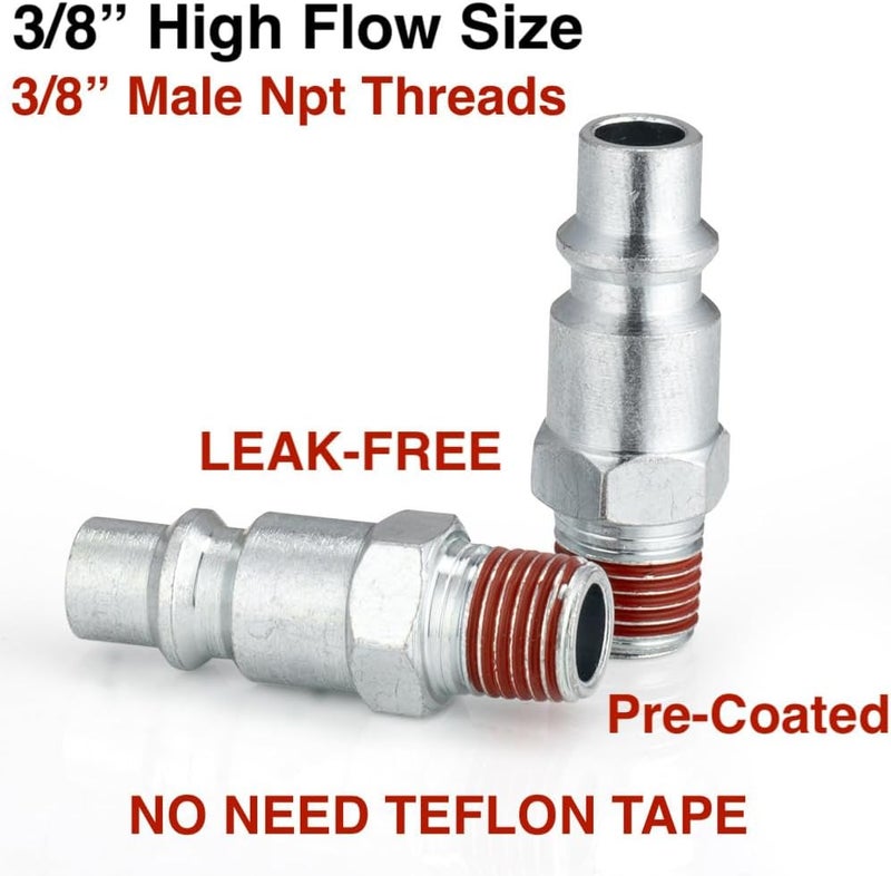 SANFU 3/8 High Flow Air Hose Fittings, 3/8 Inch Body Size, M-Type Plug, 3/8 Inch Male Threads Size, Pre-Coated, Steel Material, 300PSI, 10 Pieces - Image 3